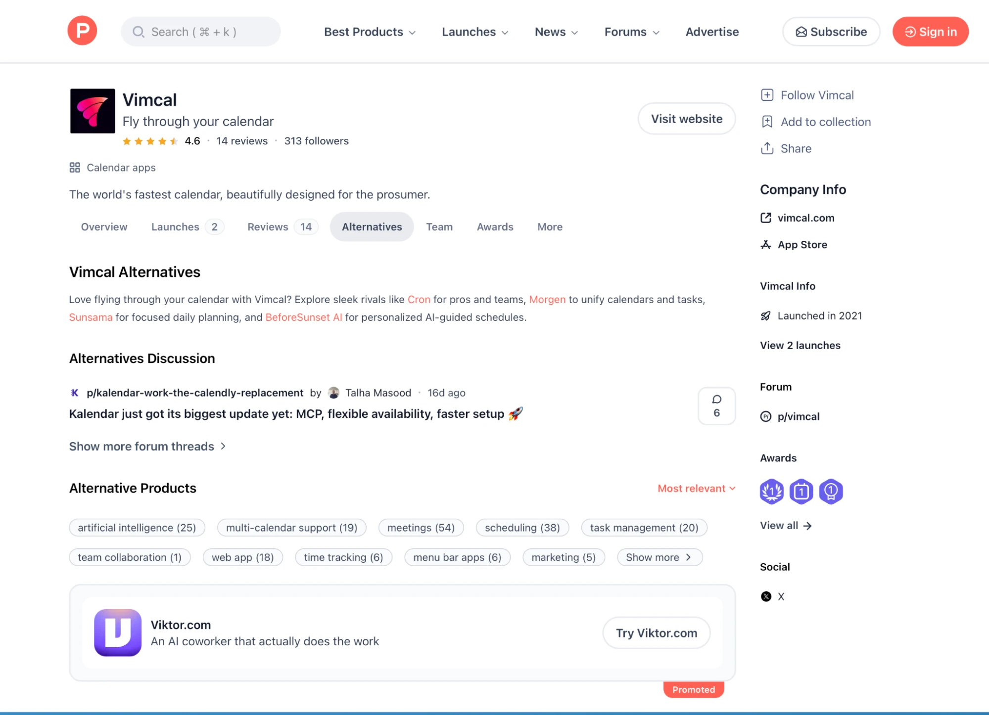 ProductHunt's UI with strong data components